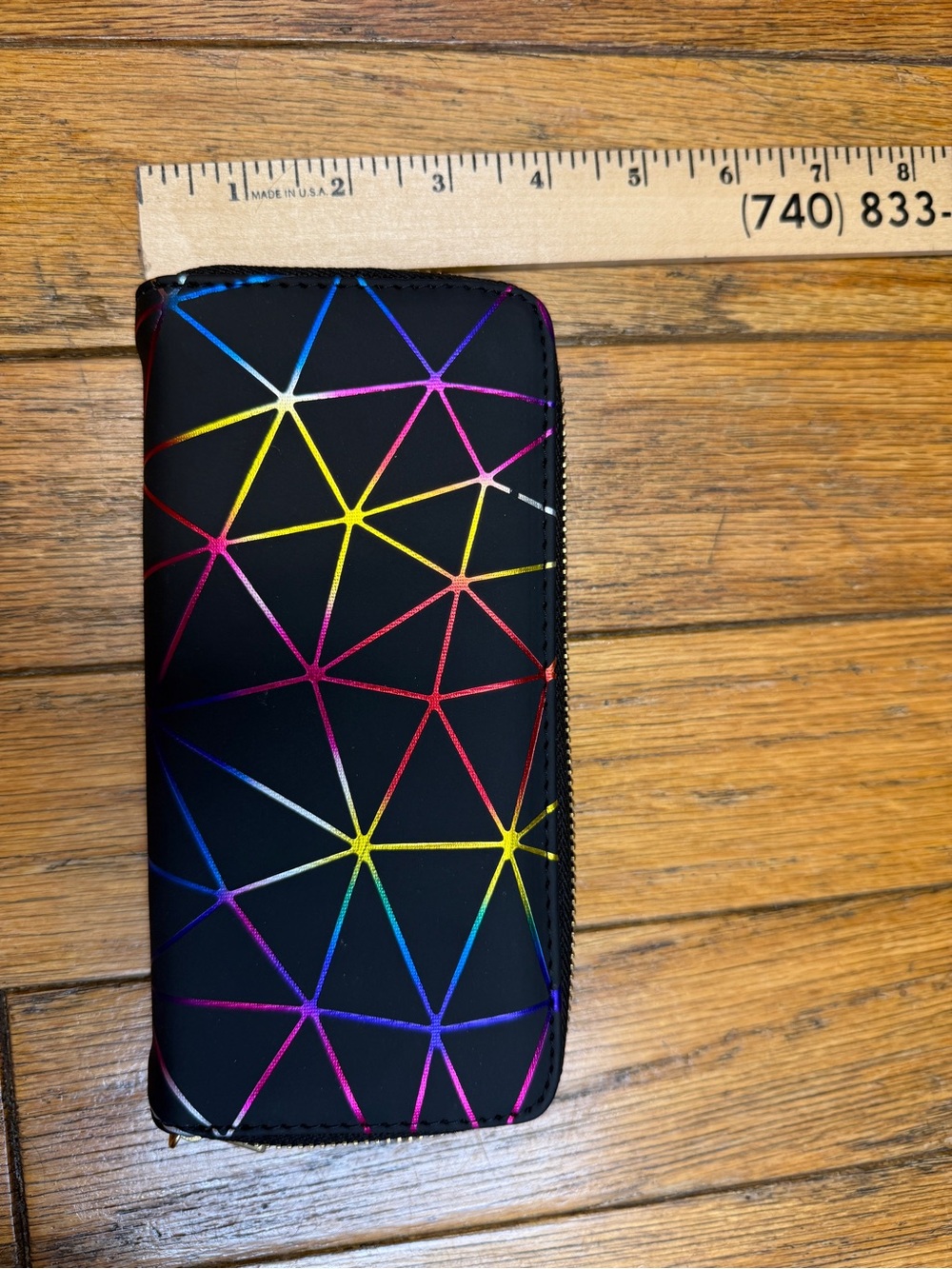 Black Rainbow Geometric Zip Phone Wallet Case - Epcot Ball Style Design NWOT